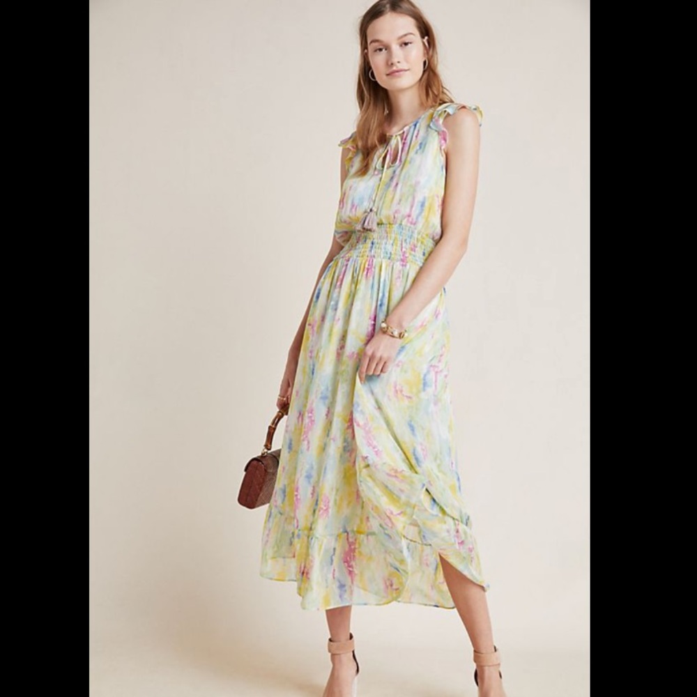 Anthropologie Watercolour Pastel Floral Print Midi
